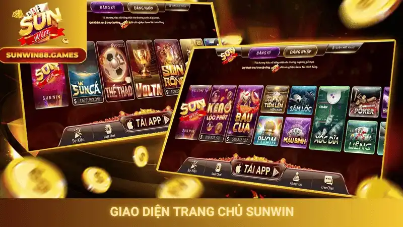 Giao diện trang chủ quen thuộc khi truy cập đúng link vào Sunwin